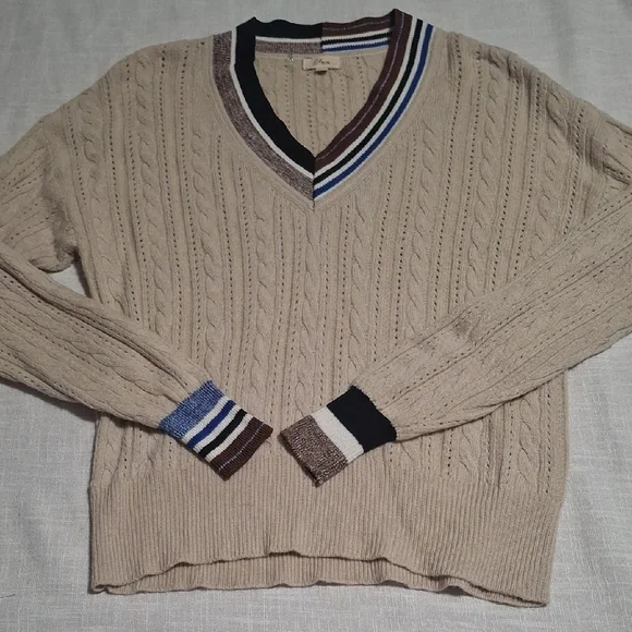 Elan Women's Beige V-Neck Cable Knit Sweater Size L - Picture 7 of 12